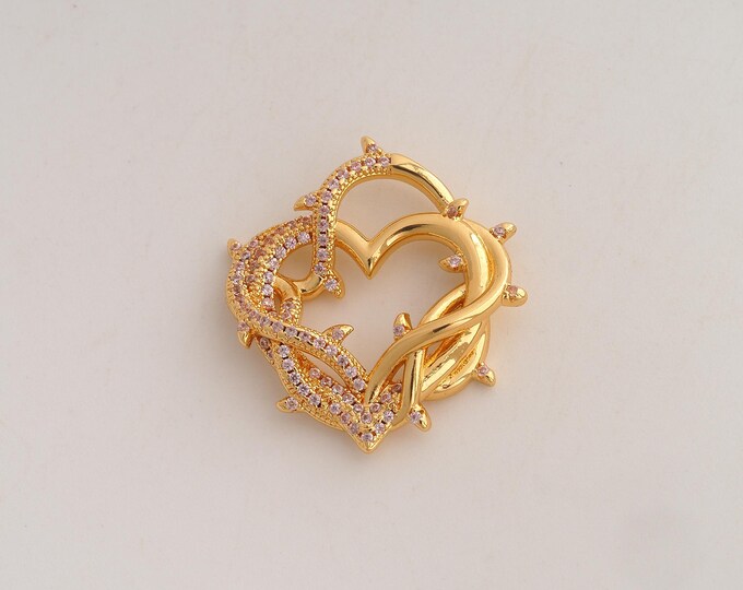 18K Gold Filled Thorn Heart Charm,Dainty Heart Pendant,CZ Thorn Heart Pendant ,DIY Jewelry Supplies,26.5x24.8x6mm