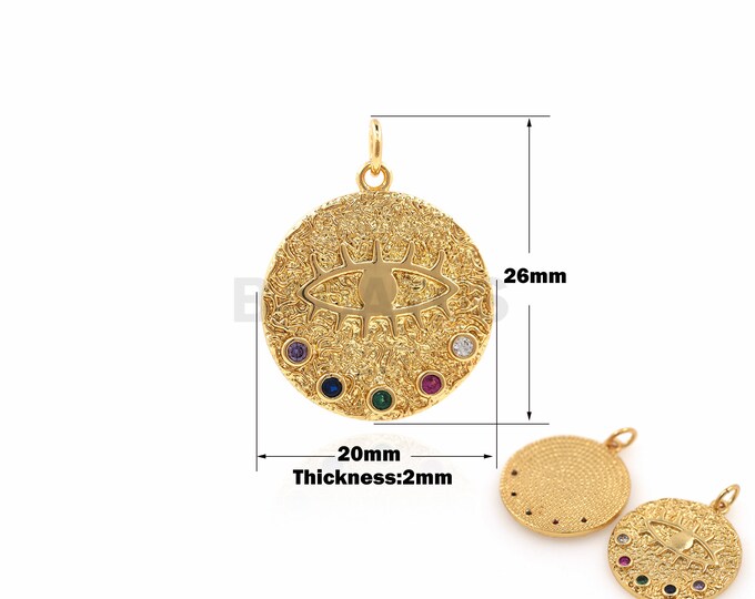 1PCS Coin Demon Eye Pendant Suitable for Bracelet Necklace Jewelry Making Supplies CZ Charm Magic Eye Jewelry Greek Eye Charm 26x20x2.5mm