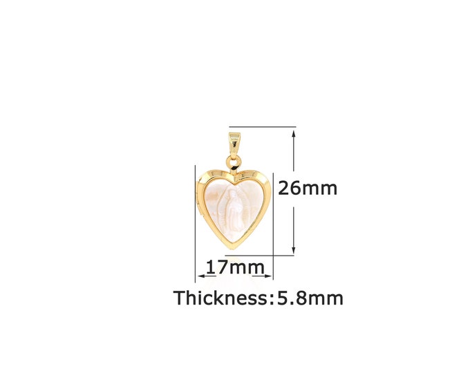 18K Gold Filled Virgin Mary Pendant,Gold Dainty Heart Charms,Simple pendant Bracelet Necklace for DIY Jewelry Making Supply