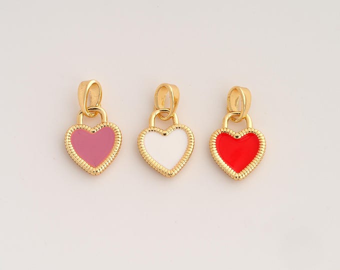 18K Gold Filled Heart Charm,Dainty Enamel Love Pendant,Heart Pendant ,DIY Jewelry Supplies,18x9.8x2.2mm