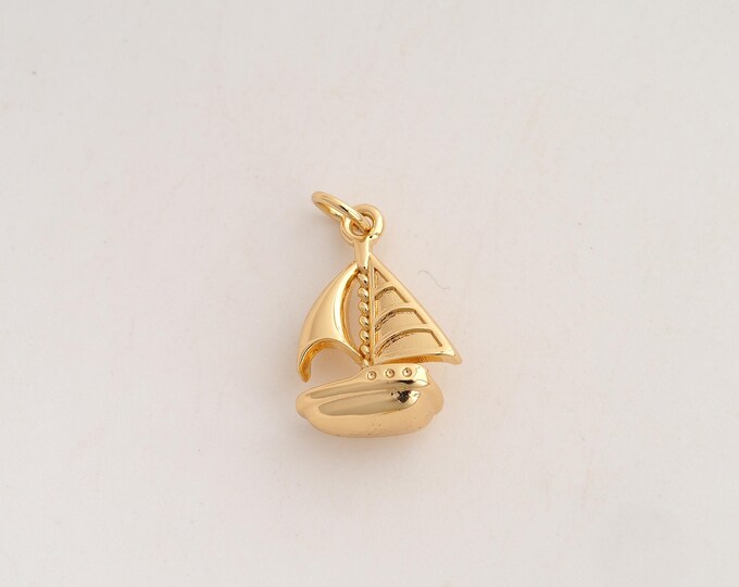 18K Gold Filled Sailboat Charm,Dainty Sailboat Pendant,Sailboat Pendant ,DIY Jewelry Supplies,22x12.7x7.5mm