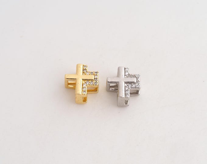 Gold CZ Cross Beads, 18K Gold Filld Christian Beads,for Jewelry Making Supplies,10.2x9.8x6mm