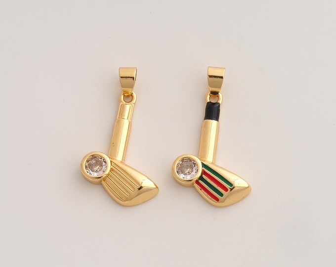 18K Gold Filled Golf Club Charm,Dainty CZ Golf Pendant,Enamel Sports Pendant ,DIY Jewelry Supplies,32.6x18.3x4mm