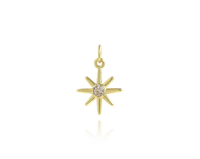 5 pcs Polaris Pendant,18K Gold Filled Celestial Necklace, Micropavé CZ Starburst Pendant, DIY jewelry Making Accessories,19.3x13x2mm