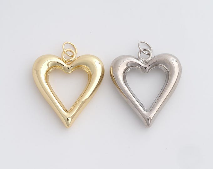 Gold Hollow Heart Pendant 18K Gold Filled Love Charm,Cubic Zirconia Pendant DIY Jewelry Making Supplies,33.7x25.4x5.6mm
