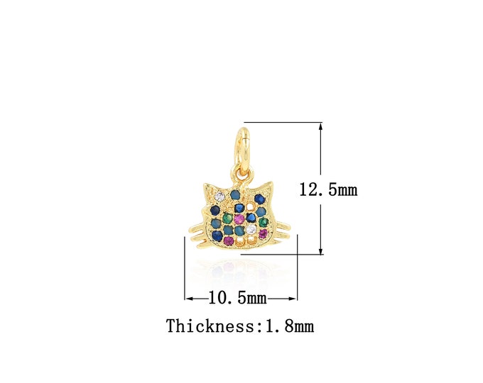 18K Gold Filled Cat Pendant,Gold Dainty CZ Cat Charms,Cat Charm Bracelet Necklace for DIY Jewelry Making Supply