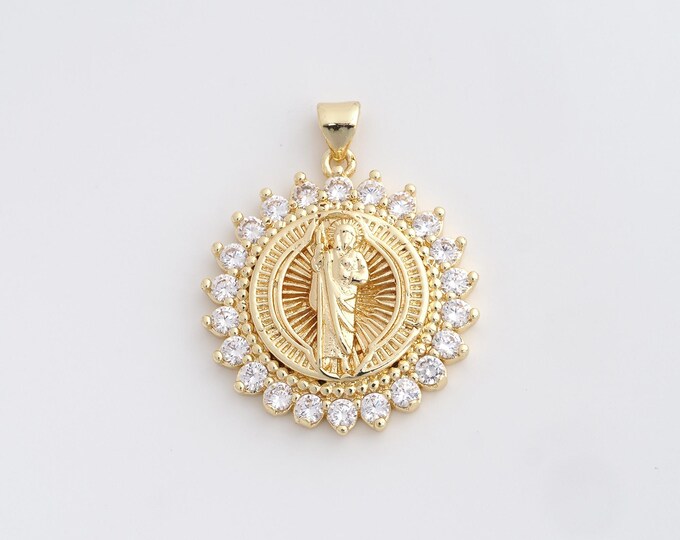 18K Gold Filled Saint Jude Pendant,Gold Dainty St.Juda Charms,Religion Charm Bracelet Necklace for DIY Jewelry Making Supply,33.7x26.8x5.2mm