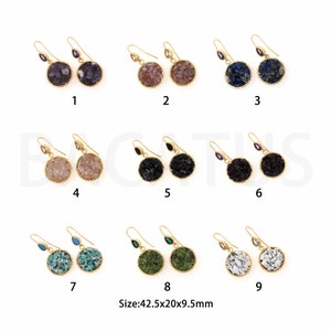 18K Gold Filled Agate Oorbellen, Disc Oorbellen, Boho Oorbellen, Micro Pave CZ Ronde Oorbellen, Doorboorde oorbellen, Cadeau voor haar, 42,5x20x9,5mm