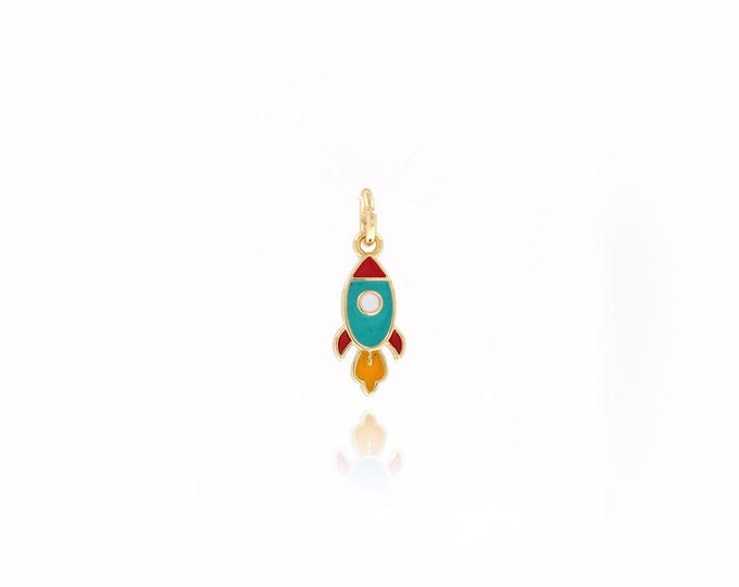 18K Gold Filled Rocket Pendant Aviation Rocket Charm Enamel Charms,Pendant DIY Jewelry Making 17.5x6x1.5mm