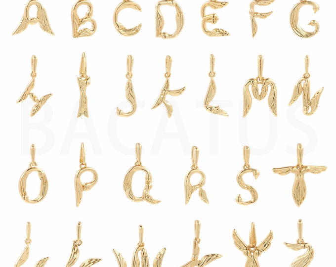 18K Gold Filled Wings Letter Pendant, 26 Letters Necklace, Initial Charm, Wings Charm, DIY Jewelry Supplies, 21x13.8x2.2mm