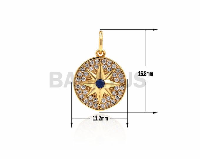 1pcs   Gold-plated cubic zirconia star pendant, disc pendant, exquisite necklace and bracelet 16.8x11.2mm