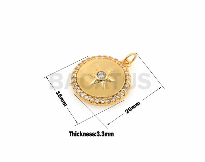 1PCS  Polaris coin charm, golden round charm, star charm, DIY jewelry bracelet/necklace accessories 20×15×3.3mm