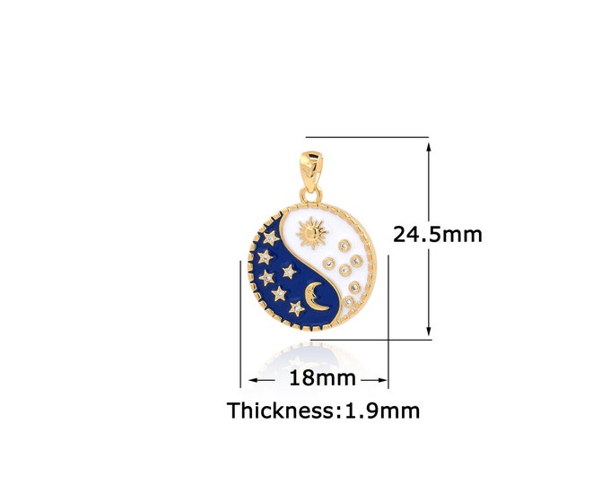 18K Gold Filled Sun Pendant,Gold Dainty Moon Charms,Round Charm Bracelet Necklace for DIY Jewelry Making Supply