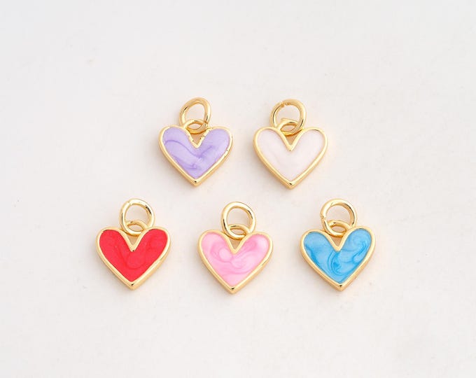 5 pcs 18K Gold Filled Heart Charm,Dainty Enamel Love Pendant,Heart Pendant ,DIY Jewelry Supplies,13.3x9.7x2mm