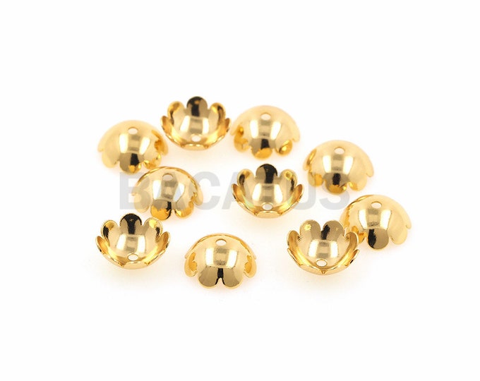 18K Glossy Bead Cap,Metal bead cap,Brass Gold Plated DIY Nickel,Free Jewelry Beaded Accessories 10pcs