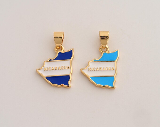 18K Gold Filled Nicaragua Flag Charm,Dainty Enamel Nicaragua Pendant,Flag Pendant ,DIY Jewelry Supplies,23.7x14.4x2mm