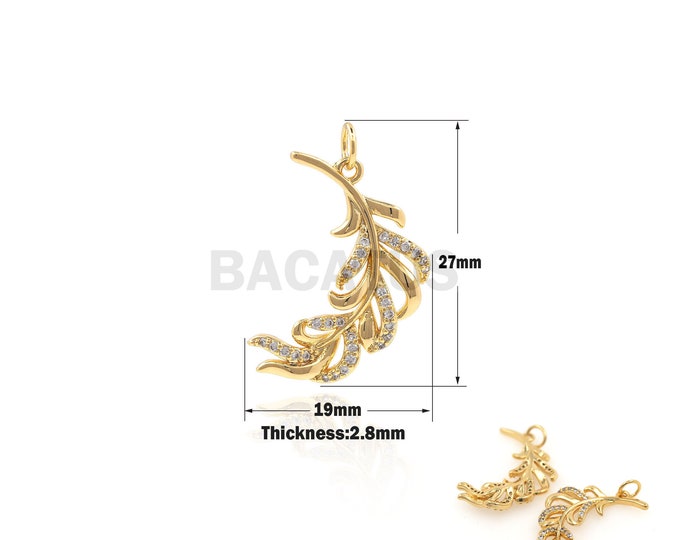 1PCS DIY Jewelry Making Feather Pendant Suitable for Bracelet Necklace Jewelry Articles 18K Gold Filled Cubic Zirconia 27x19x2.8mm