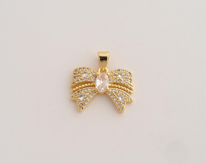 18K Gold Filled Bow Charm,Dainty Tie Pendant,CZ Bow Pendant ,DIY Jewelry Supplies,18.8x18.8x4mm
