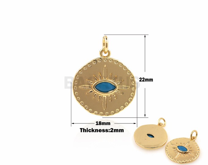 1PCS Round Demon Eye Pendant, Cross Jewelry, Starburst Charm,Suitable for Bracelets, Necklaces, Jewelry Supplies, Gold Filling 22x18x2mm