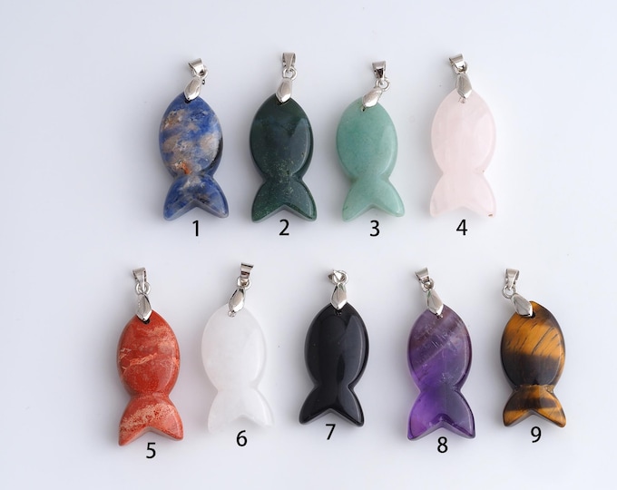 Fish Gemstone Pendant,Natural Stone Charms,Crystal Gemstone Charm DIY Jewelry Making Supply,42.5x15.4x8.6mm