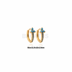 1Pair Daily Hoop Earrings Blue Three-Stone Zircon Earrings Zirconia Pave Hoop Earrings, Women's Fashion Jewelry Cubic Zirconia 11.5x12x1.5mm