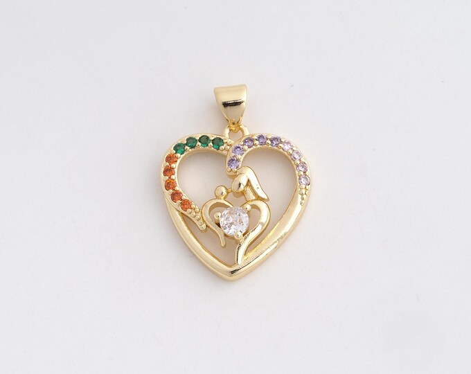 18K Gold Filled LOVE Pendant,Gold Heart Pendant,Heart Charm Bracelet Necklace for DIY Jewelry Making Supply,24.5x18.6x5.5mm