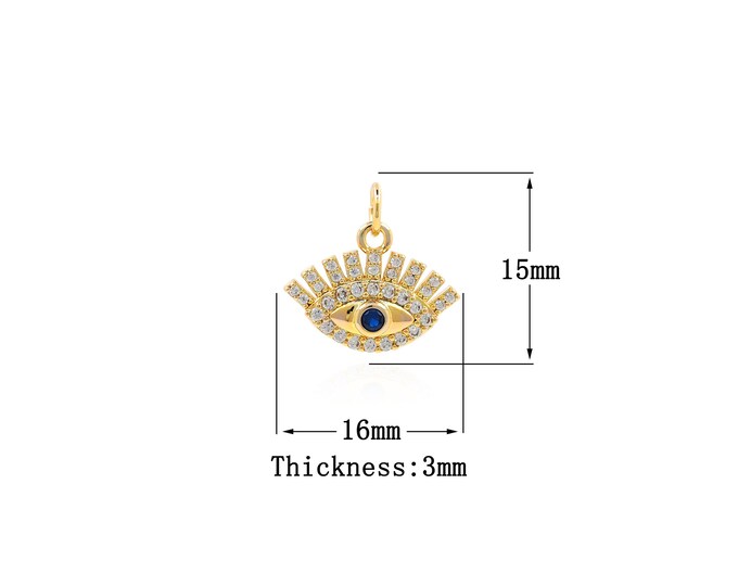 18K Gold Filled Devil Eye pendant,Gold Oval Charms,Eye Charm Bracelet Necklace for DIY Jewelry Making Supply