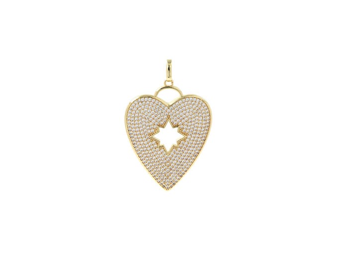 Heart Pendant,18K Gold Filled Love Necklace, Micropavé CZ Heart Pendant, DIY jewelry Making Accessories,60x39x3mm