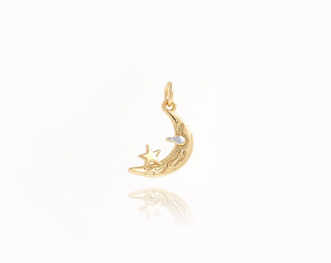 18K Gold Filled Star And Moon Charm, MicroPave Moon Pendant, Star Pendant,Medal Necklace, Exquisitely Crafted 18.5x8.8x1.7mm