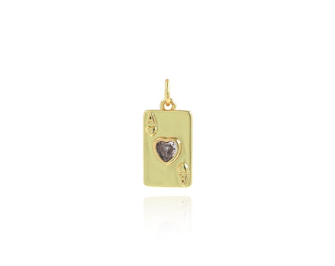 Poker Pendant,18K Gold Filled Heart Ace Necklace, Micropavé CZ Square Pendant, DIY jewelry Making Accessories,19.5x9x2.3mm