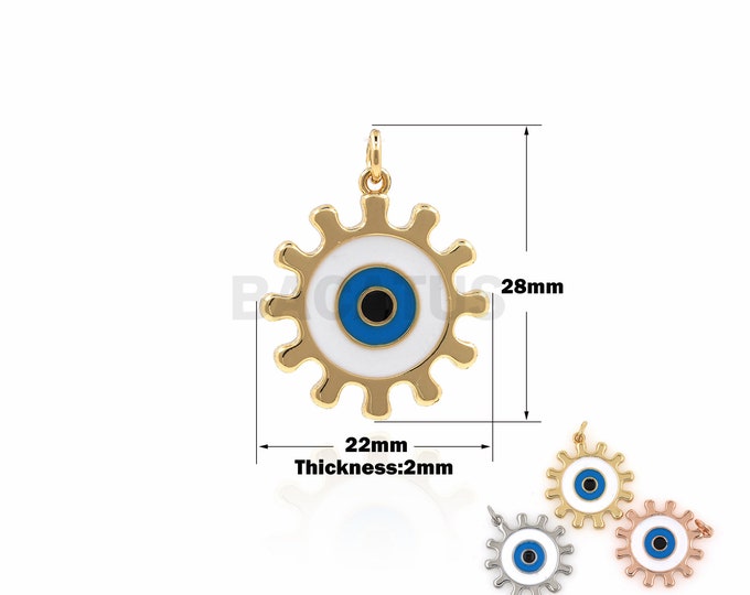 1PCS Devil's Eye Pendant Gear Necklace Enamel Charm Drop Oil Jewelry Suitable for Bracelets, Necklaces, Jewelry Products 18K 28x22x2mm