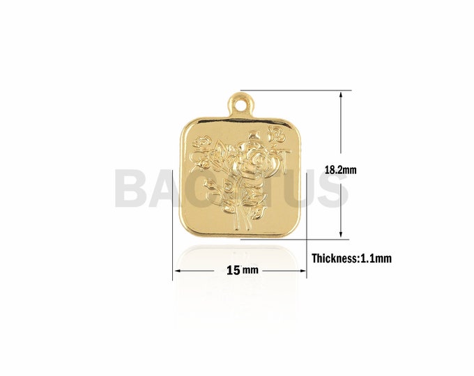1PCS Square Rose Pendant, Rose Charm, Square Charm, Rose Necklace, Suitable For Jewelry Making Supplies 18.2×15×1.1mm