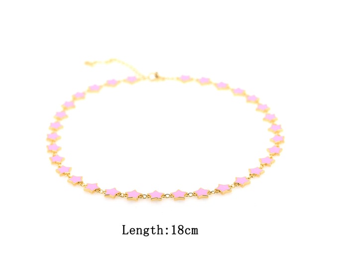 18K Gold Filled Enamel Necklace,Tail Chain Necklace,Lobster Clasp Necklace,Star Necklace,Gift for Her