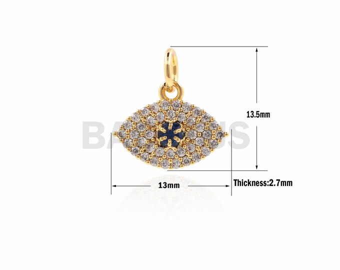 1PCS Micro-Pave Eye Necklace, Eye Charm, Single Eye Charm, Eye Shaped Necklace, Turkish Eye Pendant 13.5x13x2.7mm