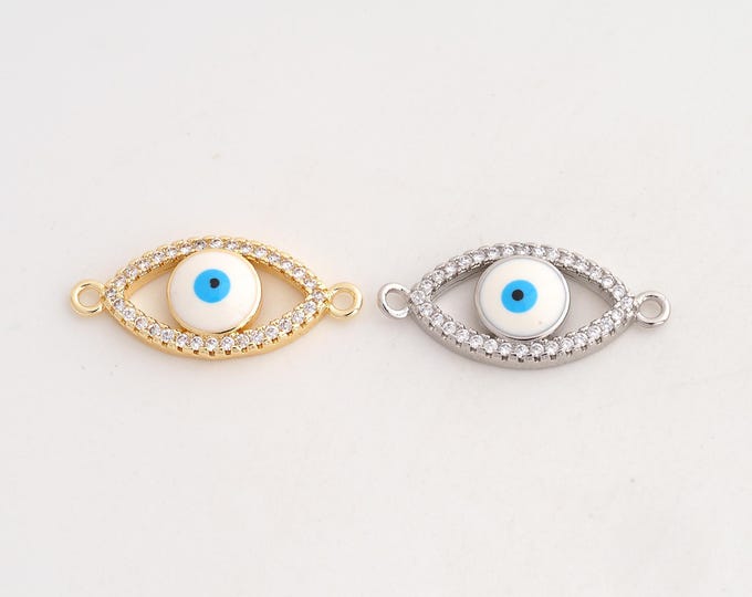 18K Gold Filled Evil Eye Connector,Enamel Devil Eye Connector,CZ Eye Connector for Jewelry Making Accessories 26.7x12x4mm