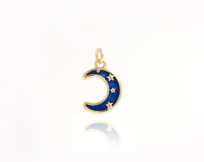 18K Gold Filled Moon Pendant,Gold Dainty Star Charms,Enamel Moon Charm Bracelet Necklace for DIY Jewelry Making Supply,15.5x9.5x2mm
