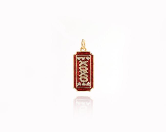 XOXO Charms, Enamel Square Pendant,Enamel Charms Necklace,18K Gold Filled Enamel Charm, DIY Jewelry Supplies,24.6x10x1.6mm