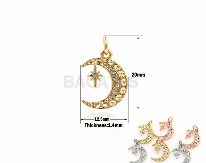 1PCS DIY Jewelry Making Moon Pendant Crescent Moon Charm Polaris Charm Micro-Pave Crescent Necklace 18K Gold Plated 20x12.5x1.4mm