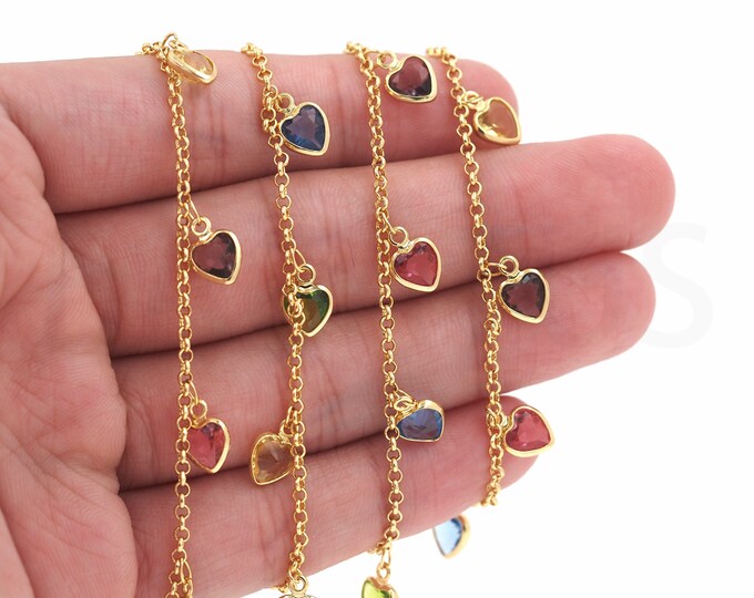 Micropavé CZ Dainty Chain, Gem Chain,18K Gold Filled Heart Chain, Unfinished Necklace, Welded Chain, Zircon Chain,6.5x3.2x9.5mm