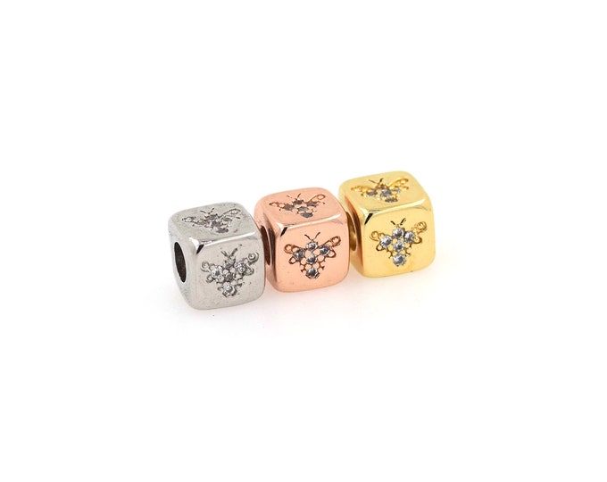 18K Gold Filled CZ Bee Beads,Gold Square Beads,Bee Beads DIY Gold Jewelry Making Supply