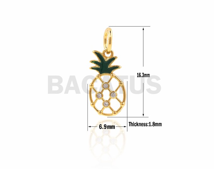 1PCS CZ Enamel Pineapple Pendant, Pineapple Pendant, Fruit Charm, Pineapple Pendant, Ppineapple Necklace 16.3x6.9x1.8mm