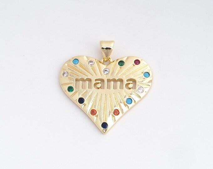 18K Gold Filled MAMA Pendant,Gold Heart Pendant,Heart Charm Bracelet Necklace for DIY Jewelry Making Supply,27.8x26.7x1.8mm