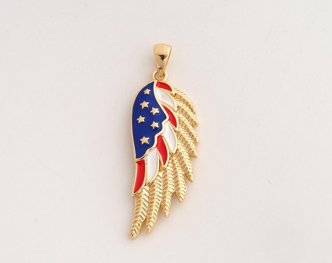 18K Gold Filled Angel Wings Charm,Dainty Enamel American Flag Pendant,Wings Pendant ,DIY Jewelry Supplies,40.3x13.5x3mm