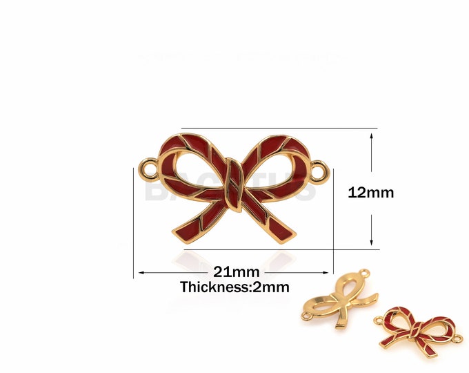 1PCS Bow Tie Connector Bow Tie Connector Enamel Bow Tie Connector Charm Ribbon Bow Pendant Enamel Charm 18K Gold Filling 12x21x2mm