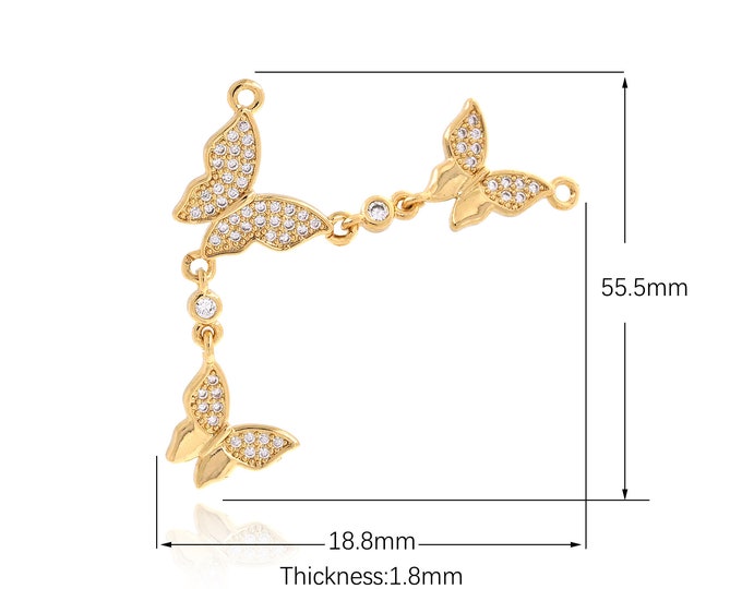 18K Gold Filled Insect Jewelry Butterfly Pendant Tassel Butterfly Pendant Exquisite Pendant DIY Jewelry Supply,55.5X18.8X1.5mm