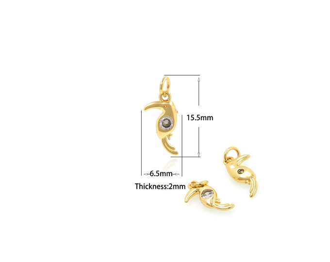 1PCS Toucan Parrot Bird Shaped Animal Gold Pendant Necklace Minimalist Handmade Jewelry Making Supplies For Animal Lovers 6.5x15.5x2mm