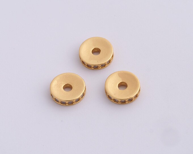 18K Gold Filled Round Spacer Beads,Gold Flat Beads, Disc Beads DIY Bracelet Necklace Earrings Jewelry Making,7.5x2mm
