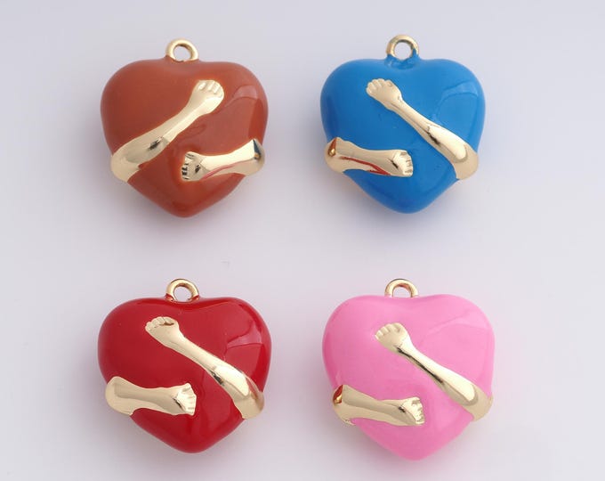 Enamel Heart Pendant,18K Gold Filled Heart Charms,Hand Charm Bracelet Necklace for DIY Jewelry Making Supply,23.3x20.8x10.4mm