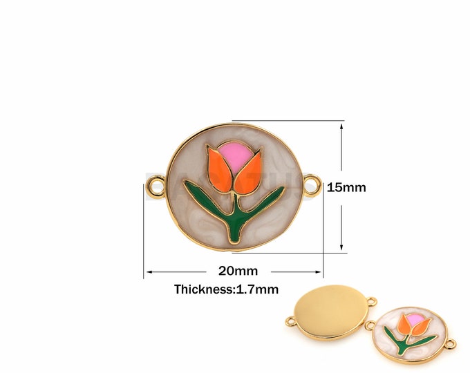 1PCS Tulip Connector Exquisite Golden Round Charm Necklace Floral Charm DIY Jewelry Making Joint Enamel Charm 15x20x1.7mm