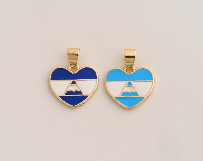 18K Gold Filled Nicaragua Flag Charm,Dainty Enamel Nicaragua Pendant,Heart Flag Pendant ,DIY Jewelry Supplies,21x16.7x1.8mm